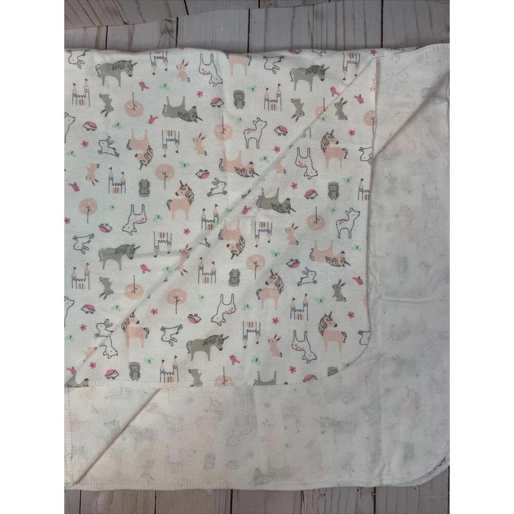 Carters Unicorn Castle Animal Baby Blanket Pink White 1617